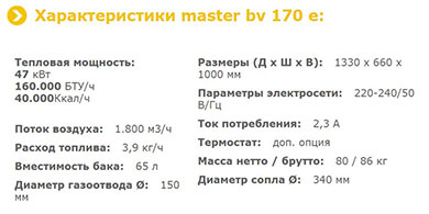 MASTER BV 170 E - технические характеристики