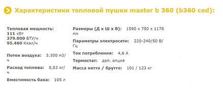 MASTER B 360 (B 360 CED) - технические характеристики
